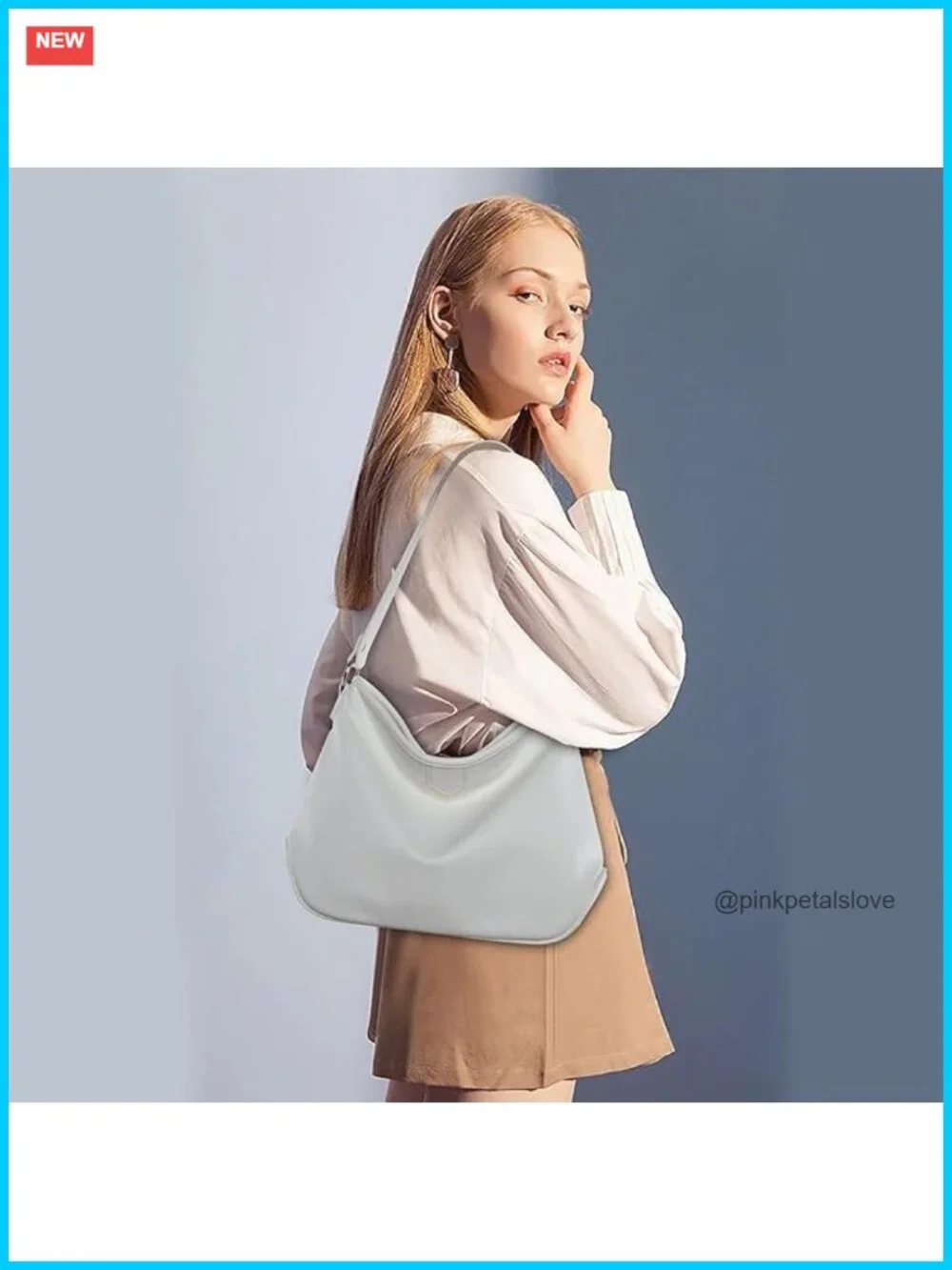 Vegan Leather Hobo Shoulder Bag Medium Lightweight Gold Hardware